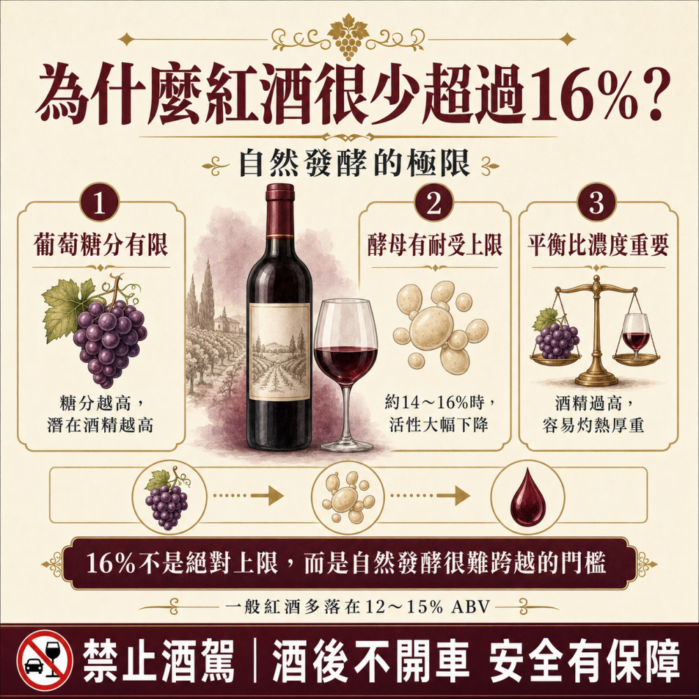  為什麼紅酒的酒精濃度通常不會超過16%？