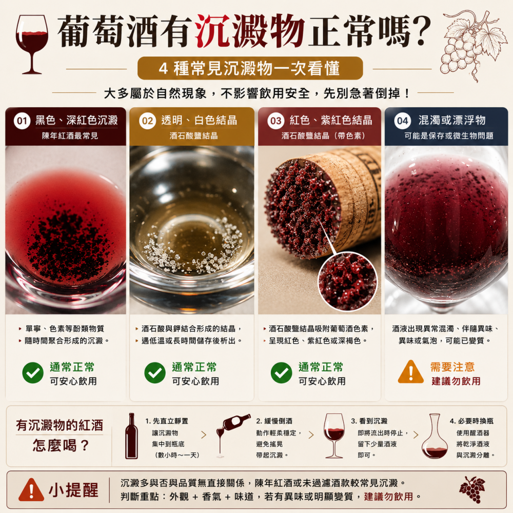 紅酒有沉澱物正常嗎？瓶底有渣、結晶別急著丟！教你分辨葡萄酒沉澱物