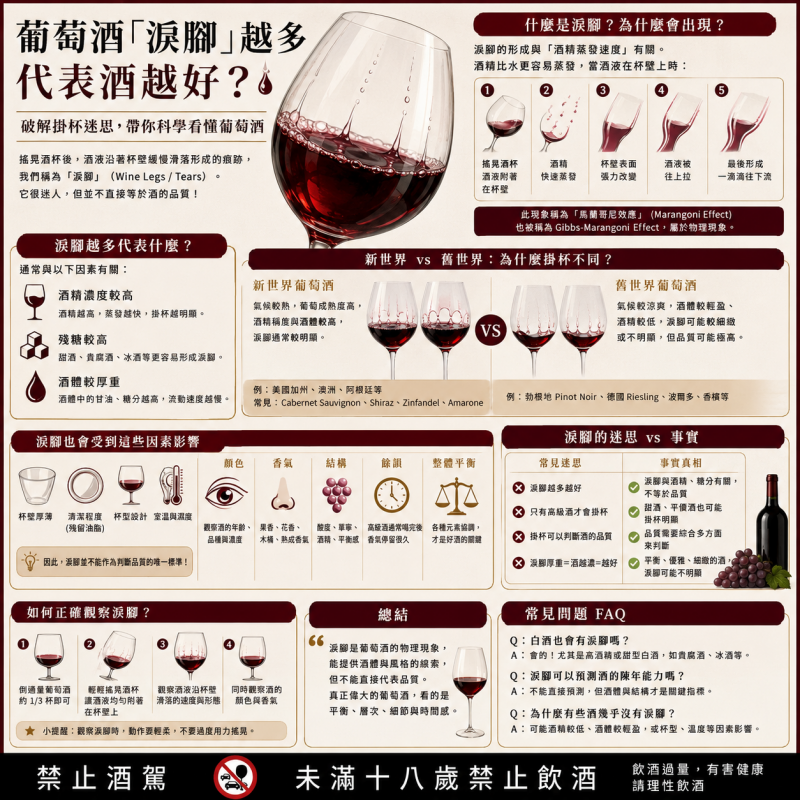 葡萄酒淚腳越多代表品質越好？破解紅酒掛杯迷思