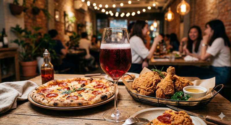 Lambrusco 搭配 披薩 炸雞